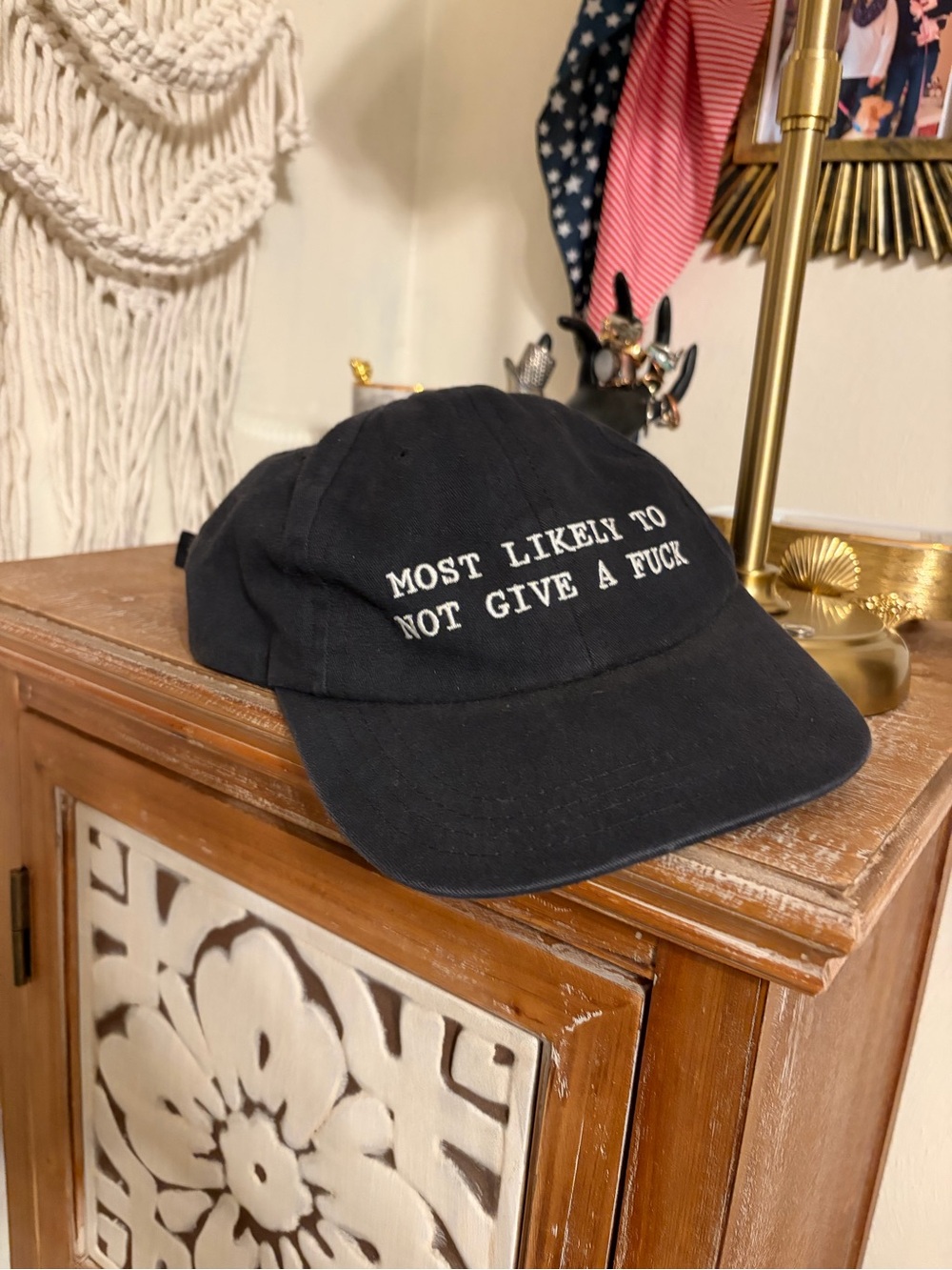 Black Embroidered Statement Baseball Cap - 'Most Likely To Not Give A F***'